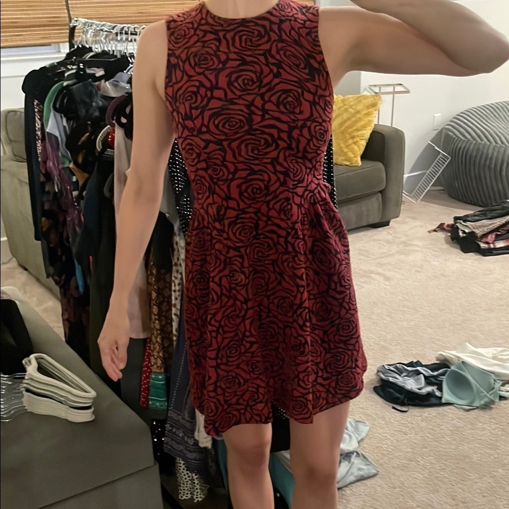 Neiman Marcus Black and Red Rose Mini Dress
